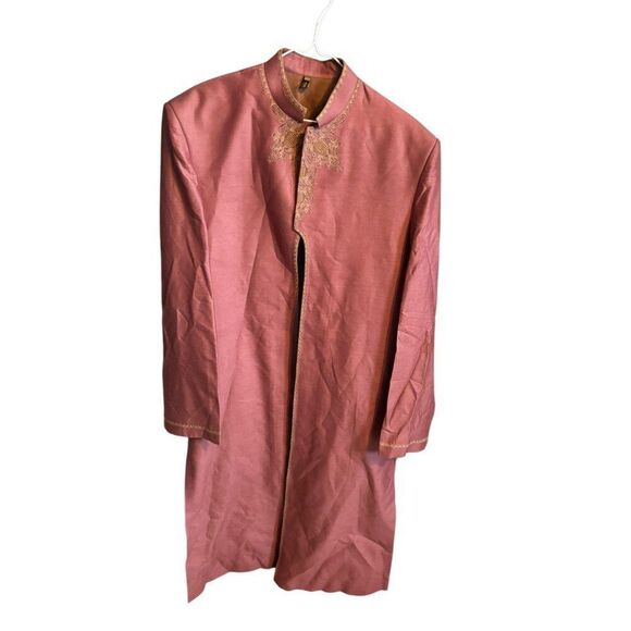 Rod Mens Embroidered Sherwani Long L Coat 105 Size Rose Pink Formal Attire Dry C - Picture 10 of 11